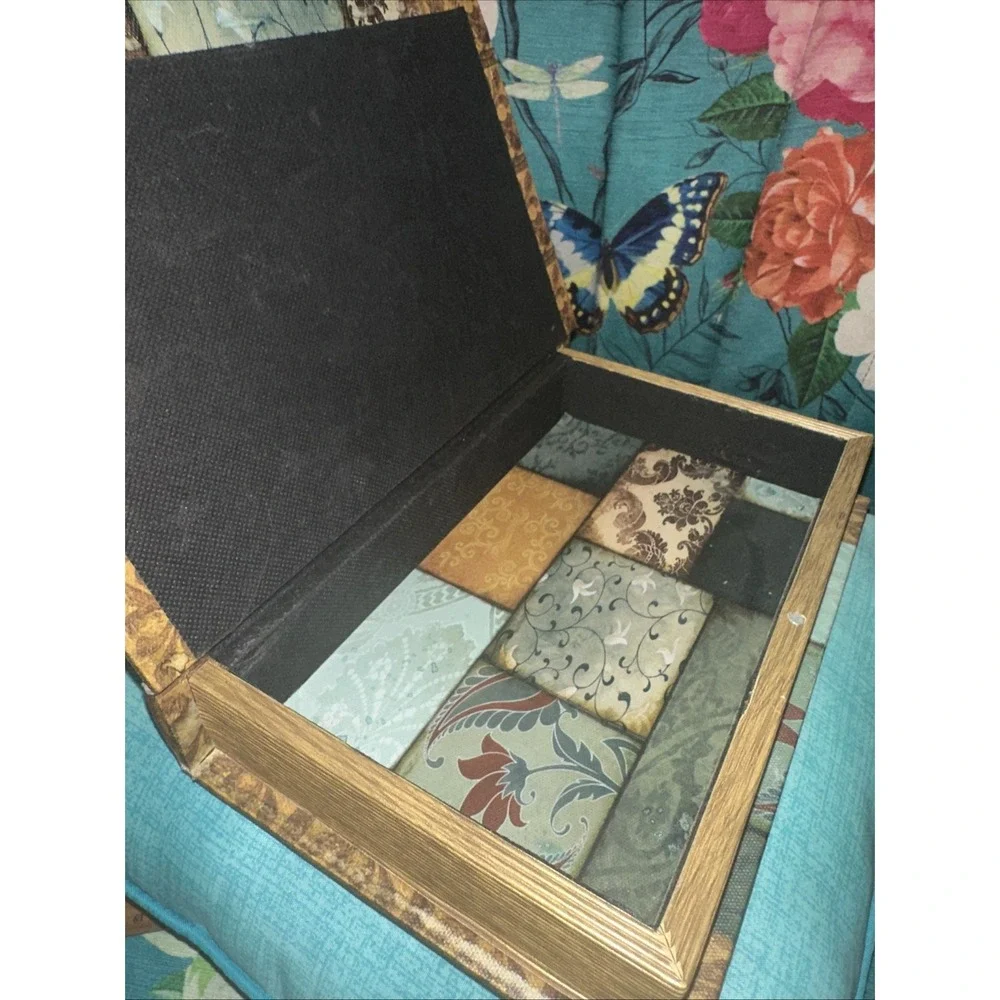 Decorative Vintage Book Shaped Trinket Storage Box Patch design W-cross